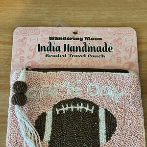 Wandering Moon Pink Beaded Cosmetic Pouch